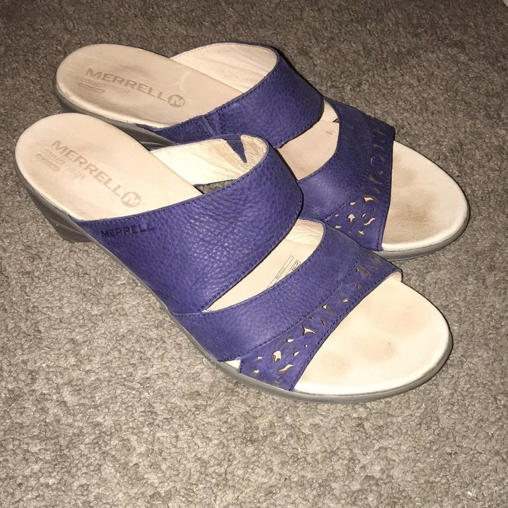 Merrell Select Fresh Slide Sandals Blue Leather